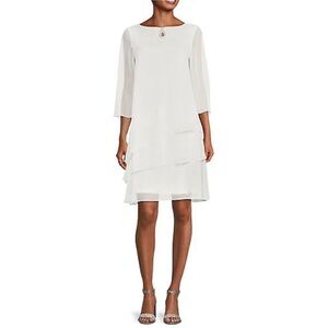 Marina 3/4 Sleeve Tiered Ruffle Shift Dress in Ivory Size 6